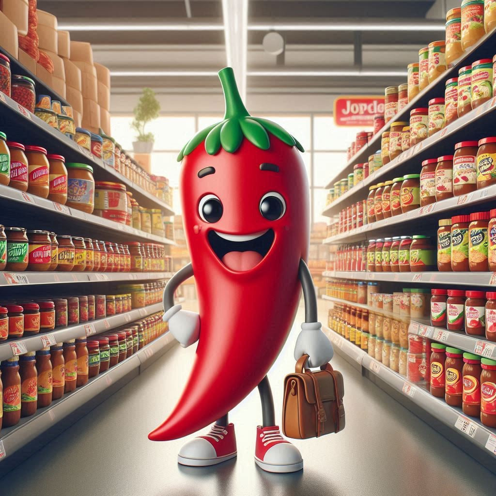 Eine Chilischote steht im Supermarkt