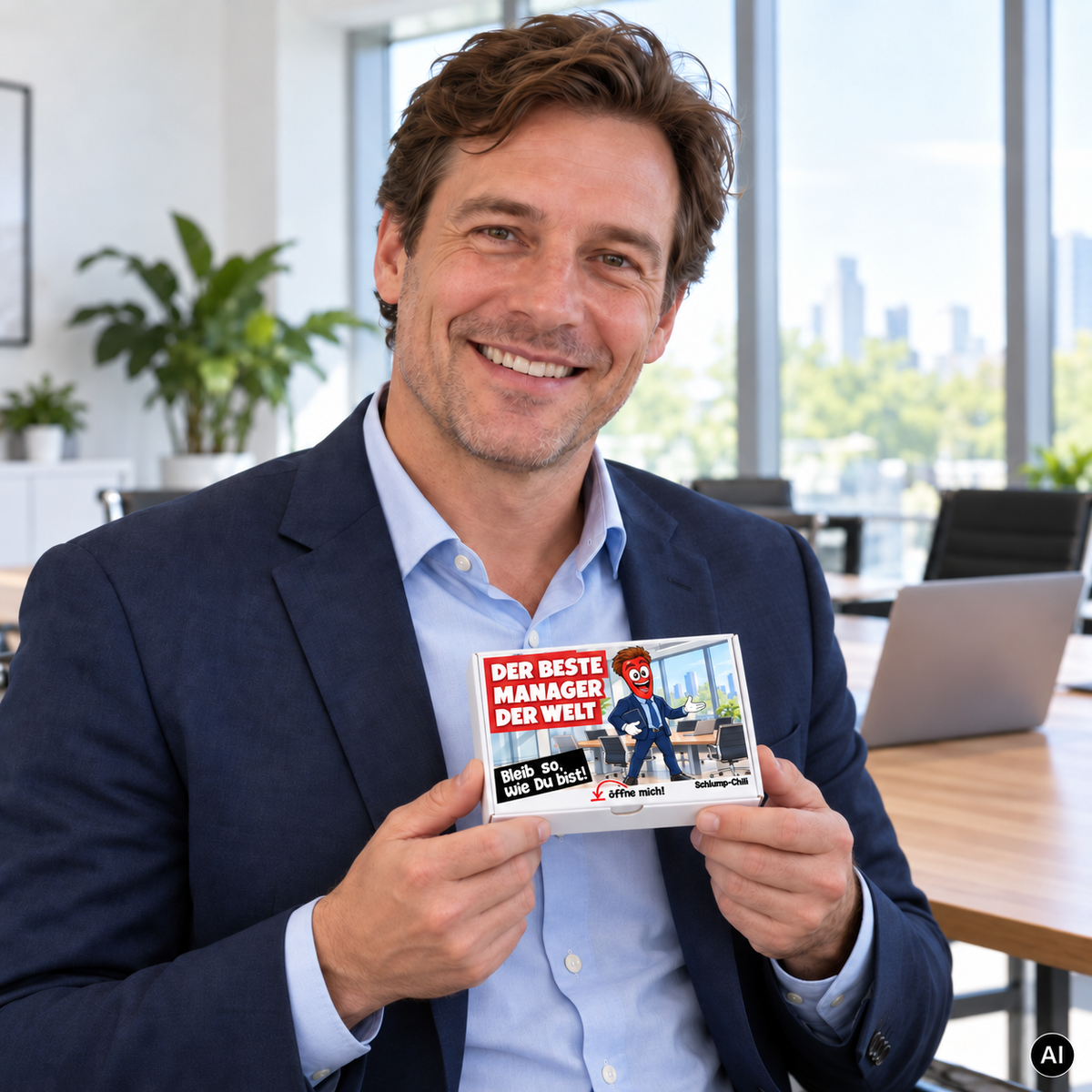 Der beste Manager der Welt â kleine Geschenkbox in der Hand (AI)