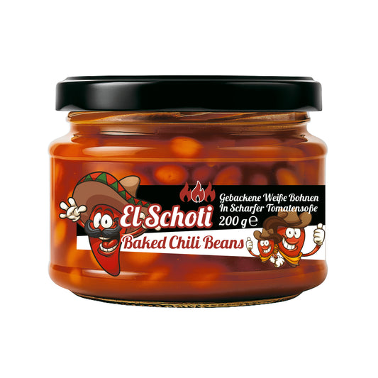 El Schoti Chili Beans - Sehr scharfe gebackene weiße Bohnen im Glas