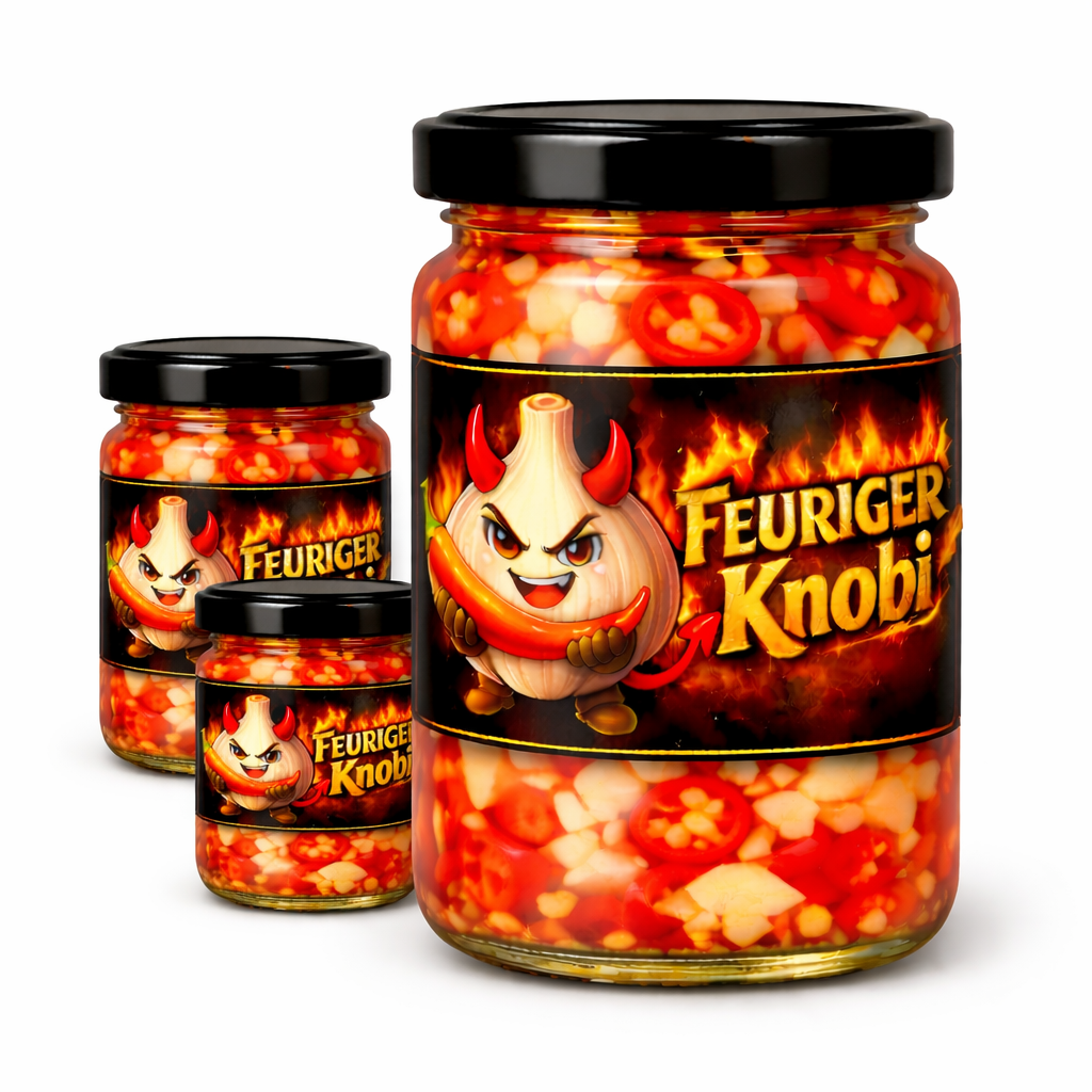 Feuriger Knobi - eingelegter Knoblauch mit Chili im Glas