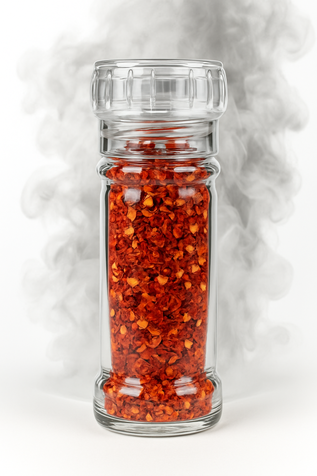 Geräucherte Chilis in einer Gewürzmühle