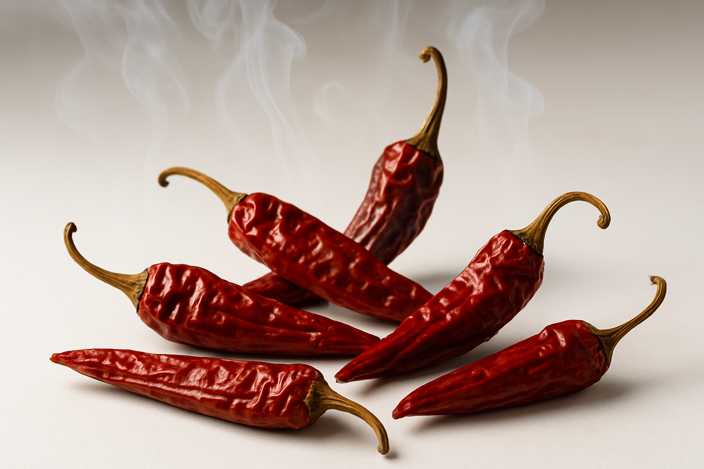 getrocknete geräucherte cayenne chili auf weißem Hintergrund. Füge Rauch dazu