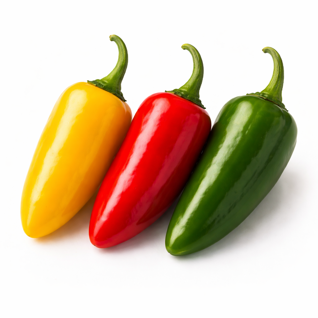 Frische Jalapeño Chilis in verschiedenen Reifegraden als Titelbild zu Schärfe und Verwendung