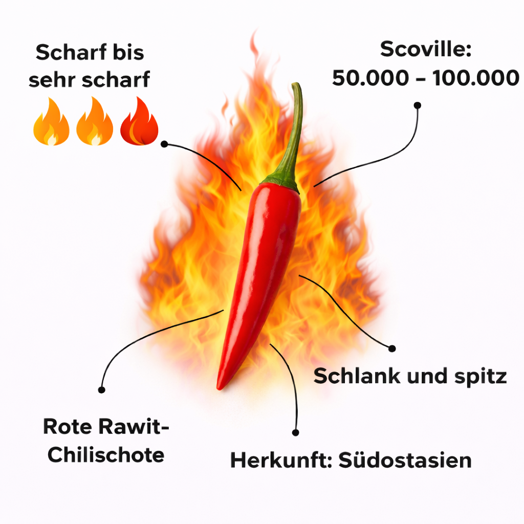 Frische Birds Eye Chilis rot, grün (Piri Piri)
