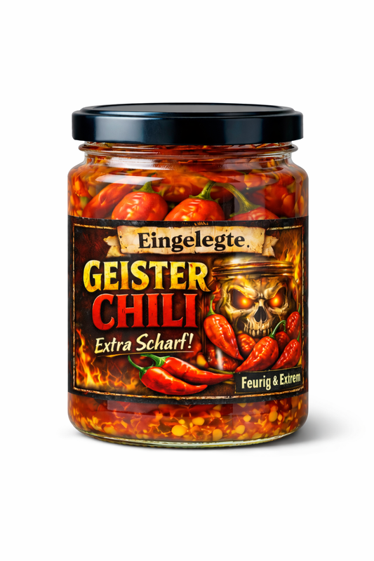 Geister Chili - Ghost Chils eingelegt (sehr scharfe Bhut Jolokia)