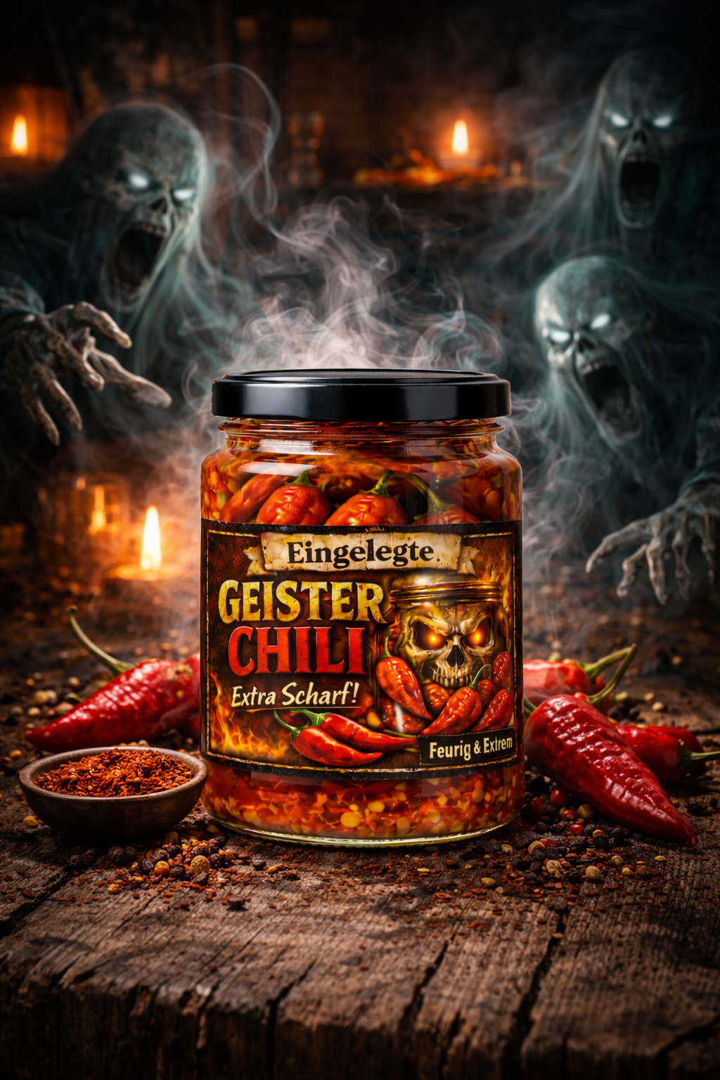 Geister Chili - Ghost Chils eingelegt (sehr scharfe Bhut Jolokia)