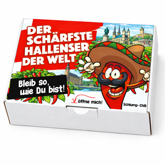 Der schärfste Hallenser der Welt – Männer Chili Geschenkset & Souvenir