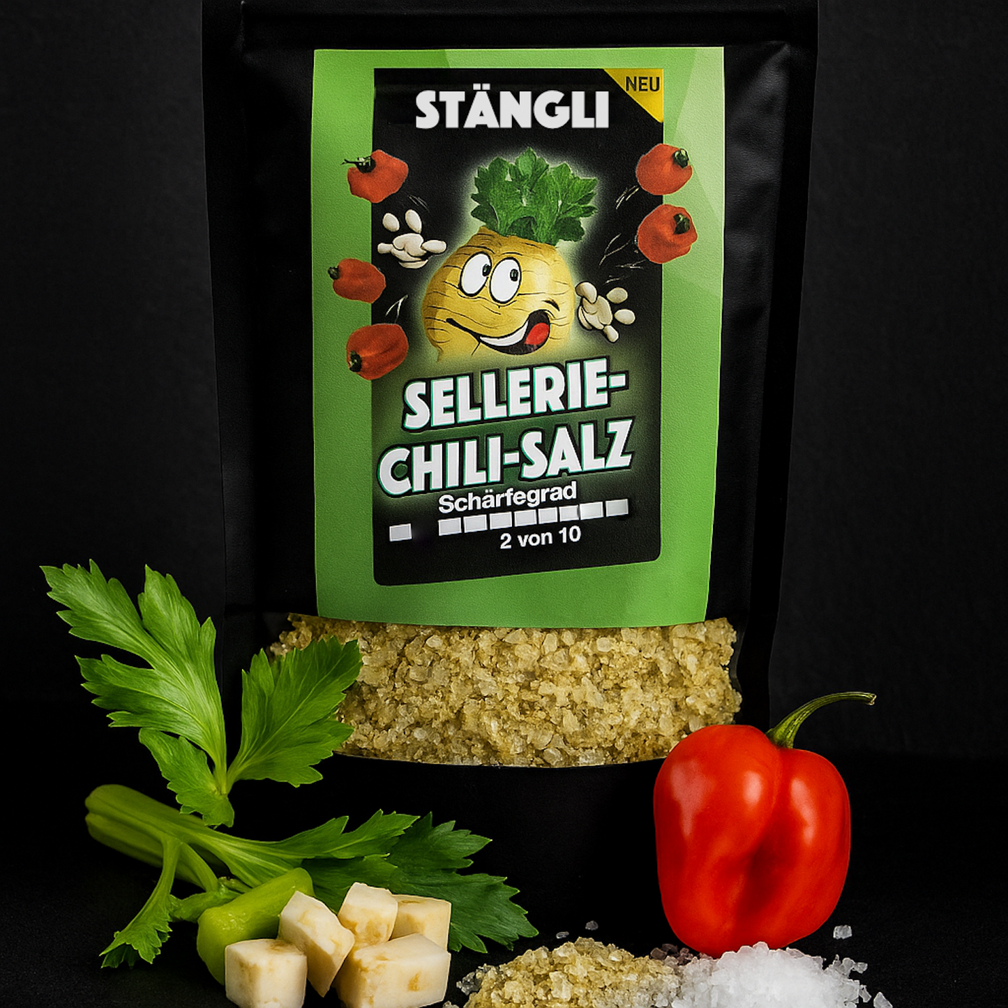STÄNGLI Sellerie Chili Gewürzsalz Nachfüllpack für Gewürzmühlen 80g