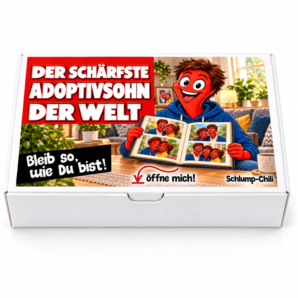Der schärfste Adoptivsohn der Welt – Geschenkbox Vorderansicht