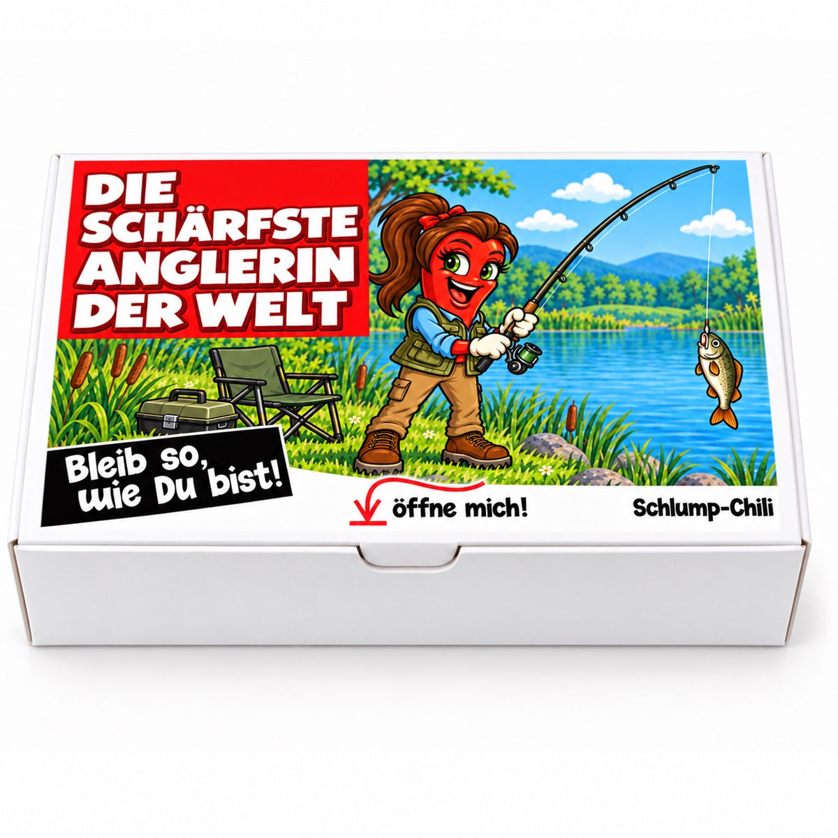 Die schärfste Anglerin der Welt – Geschenkschachtel frontal