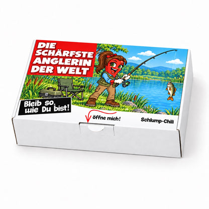 Die schärfste Anglerin der Welt – Geschenkschachtel schräg