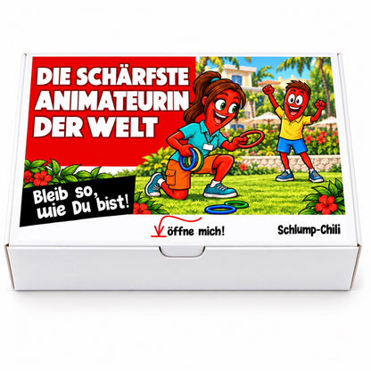 Die schärfste Animateurin der Welt – Geschenkbox Vorderansicht