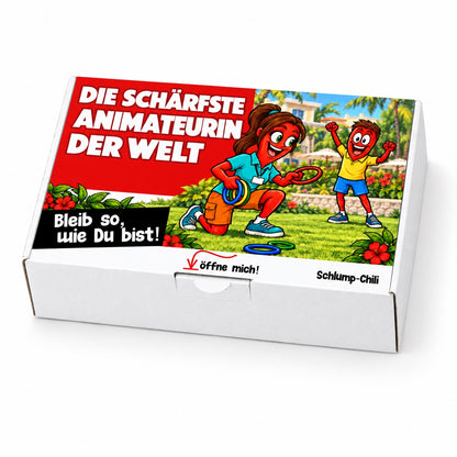 Die schärfste Animateurin der Welt – Geschenkbox Schrägansicht