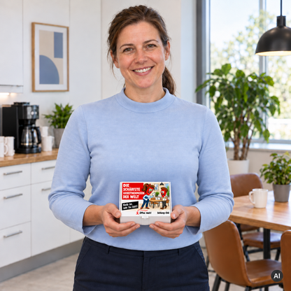 Die schärfste Arbeitnehmerin der Welt – Lifestylebild mit kleiner Geschenkbox (AI)