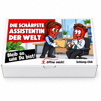 Die schärfste Assistentin der Welt – weiße Geschenkbox, Vorderansicht