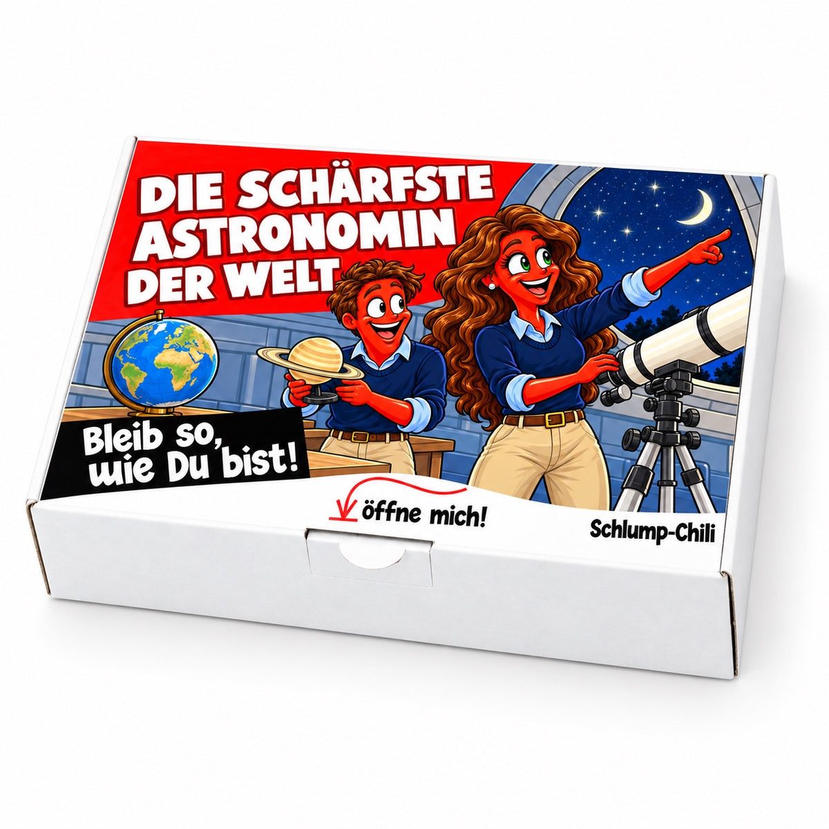 Die schärfste Astronomin der Welt – Geschenkbox Schrägansicht