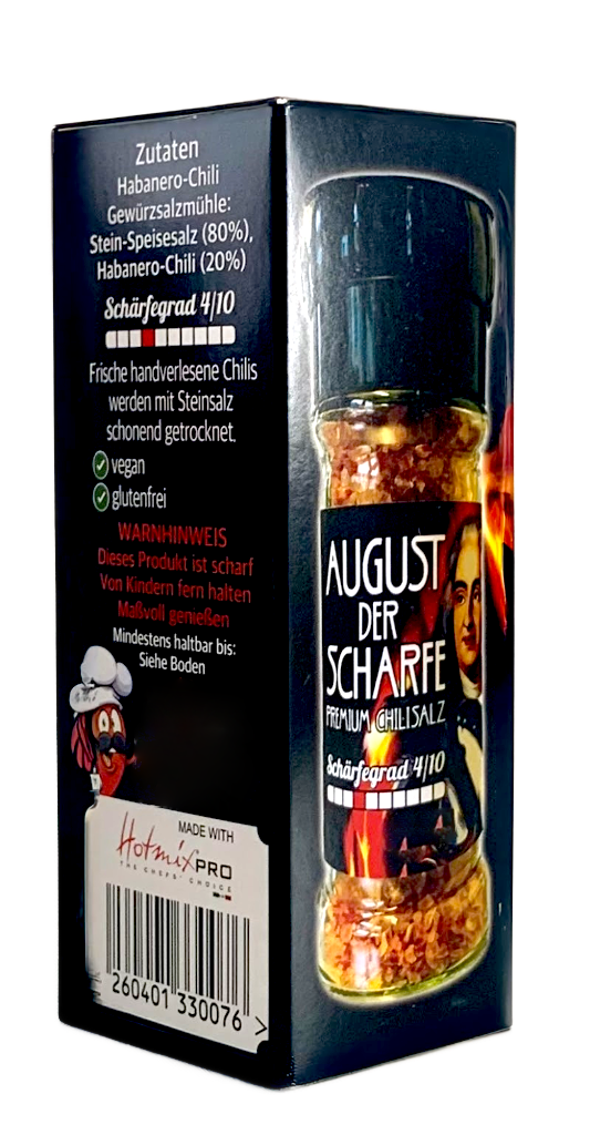 AUGUST DER SCHARFE Habanero-Chilisalz Gewürzmühle 60g