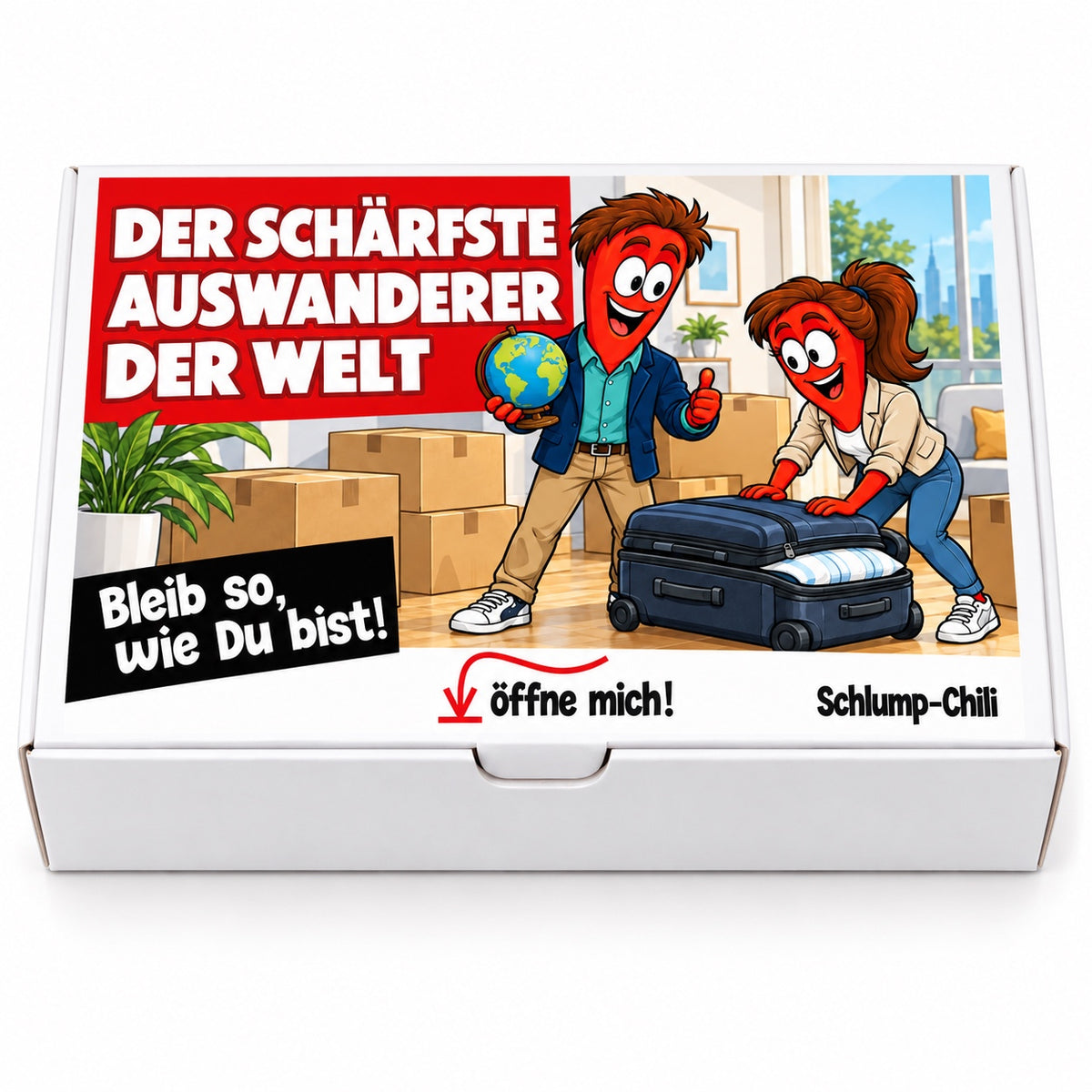 Der schärfste Auswanderer der Welt – Geschenkbox Vorderansicht