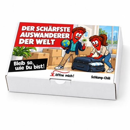 Der schärfste Auswanderer der Welt – Geschenkbox Schrägansicht