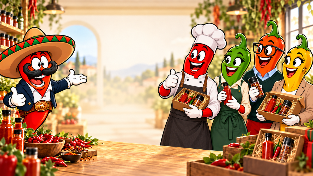 Business-Chili mit zufriedenen Chili-Geschäftskunden