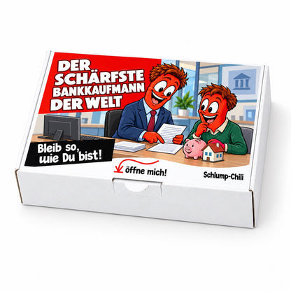 Der schärfste Bankkaufmann der Welt – weiße Geschenkbox, Schrägansicht