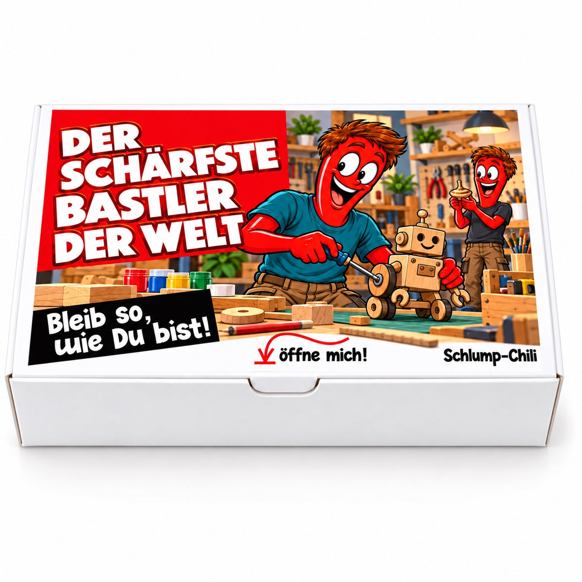 Der schärfste Bastler der Welt – weiße Geschenkbox, Vorderansicht