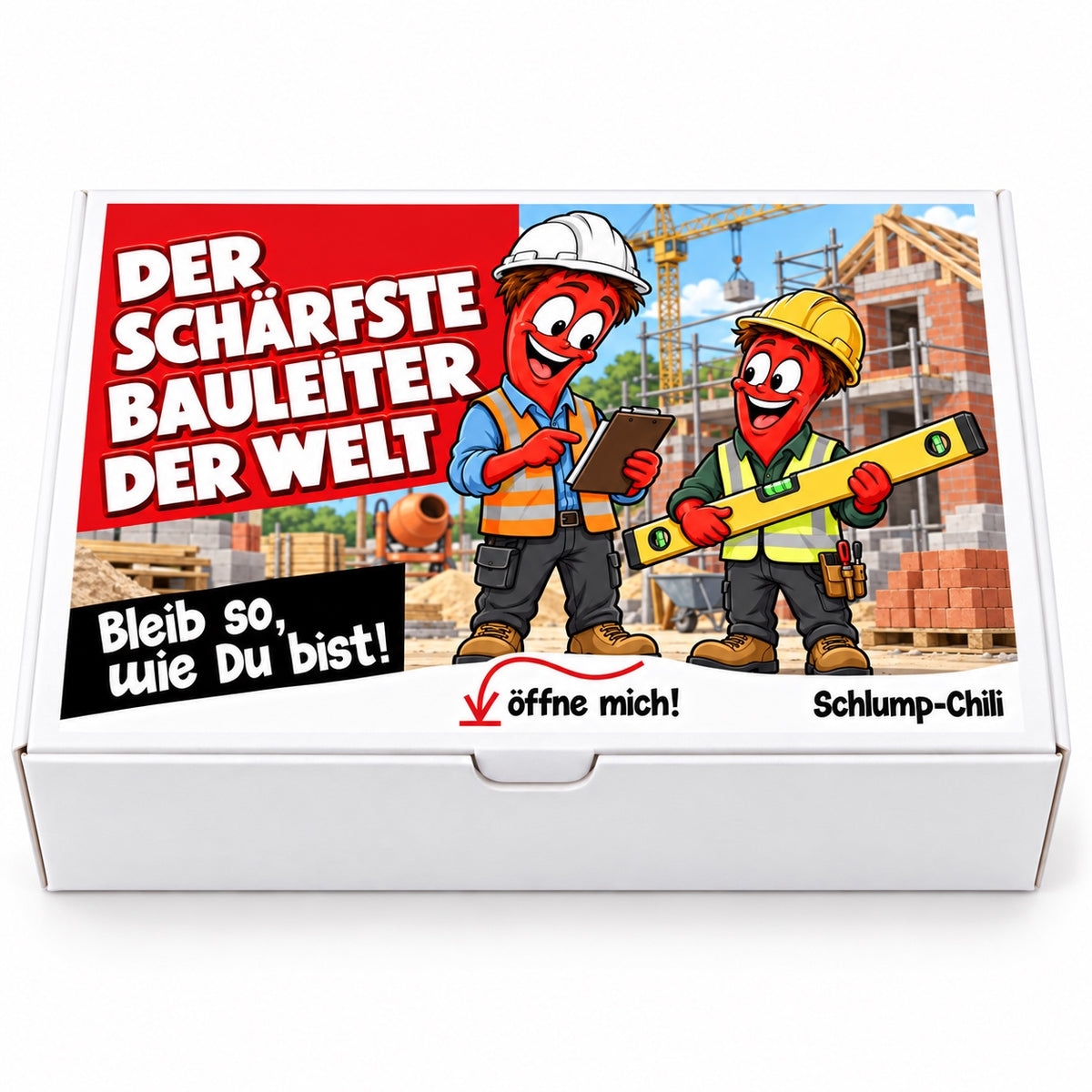 Der schärfste Bauleiter der Welt – weiße Geschenkbox, Vorderansicht