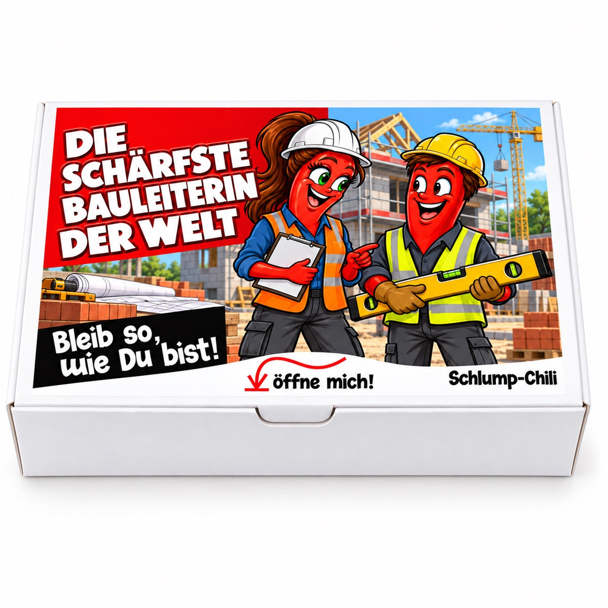 Die schärfste Bauleiterin der Welt – weiße Geschenkbox, Vorderansicht