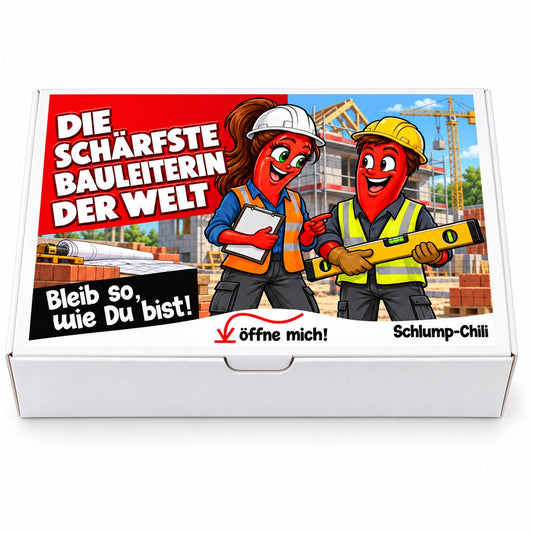 Die schärfste Bauleiterin der Welt – weiße Geschenkbox, Vorderansicht