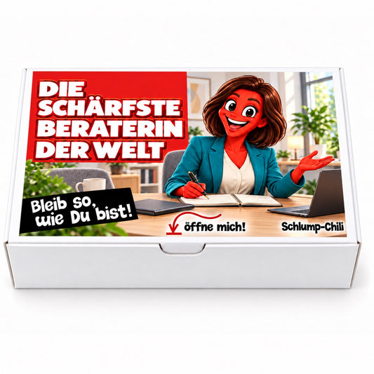 Die schärfste Beraterin der Welt – weiße Geschenkbox, Vorderansicht