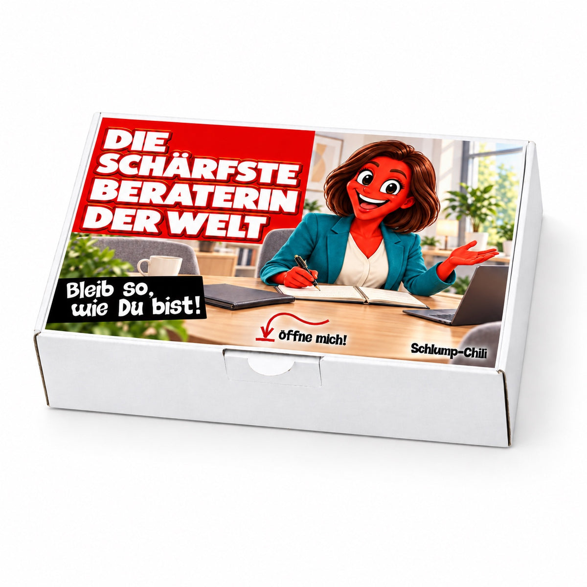 Die schärfste Beraterin der Welt – weiße Geschenkbox, Schrägansicht