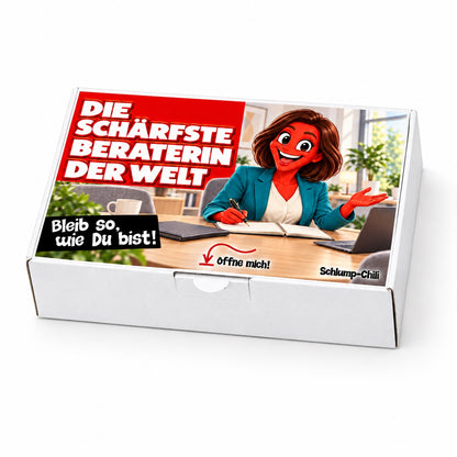 Die schärfste Beraterin der Welt – weiße Geschenkbox, Schrägansicht