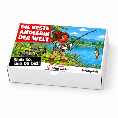 Die beste Anglerin der Welt – Geschenkschachtel schräg