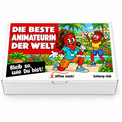 Die beste Animateurin der Welt – Geschenkbox Vorderansicht