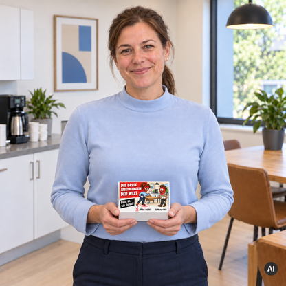 Die beste Arbeitnehmerin der Welt – Lifestylebild mit kleiner Geschenkbox (AI)