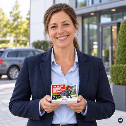Die beste Außendienstlerin der Welt – Lifestylebild mit kleiner Geschenkbox (AI)