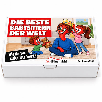 Die beste Babysitterin der Welt – Geschenkbox Vorderansicht
