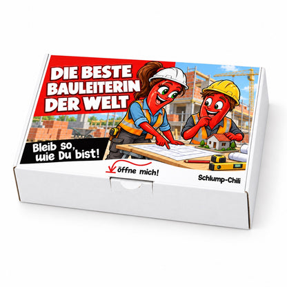 Die beste Bauleiterin der Welt – weiße Geschenkbox, Schrägansicht