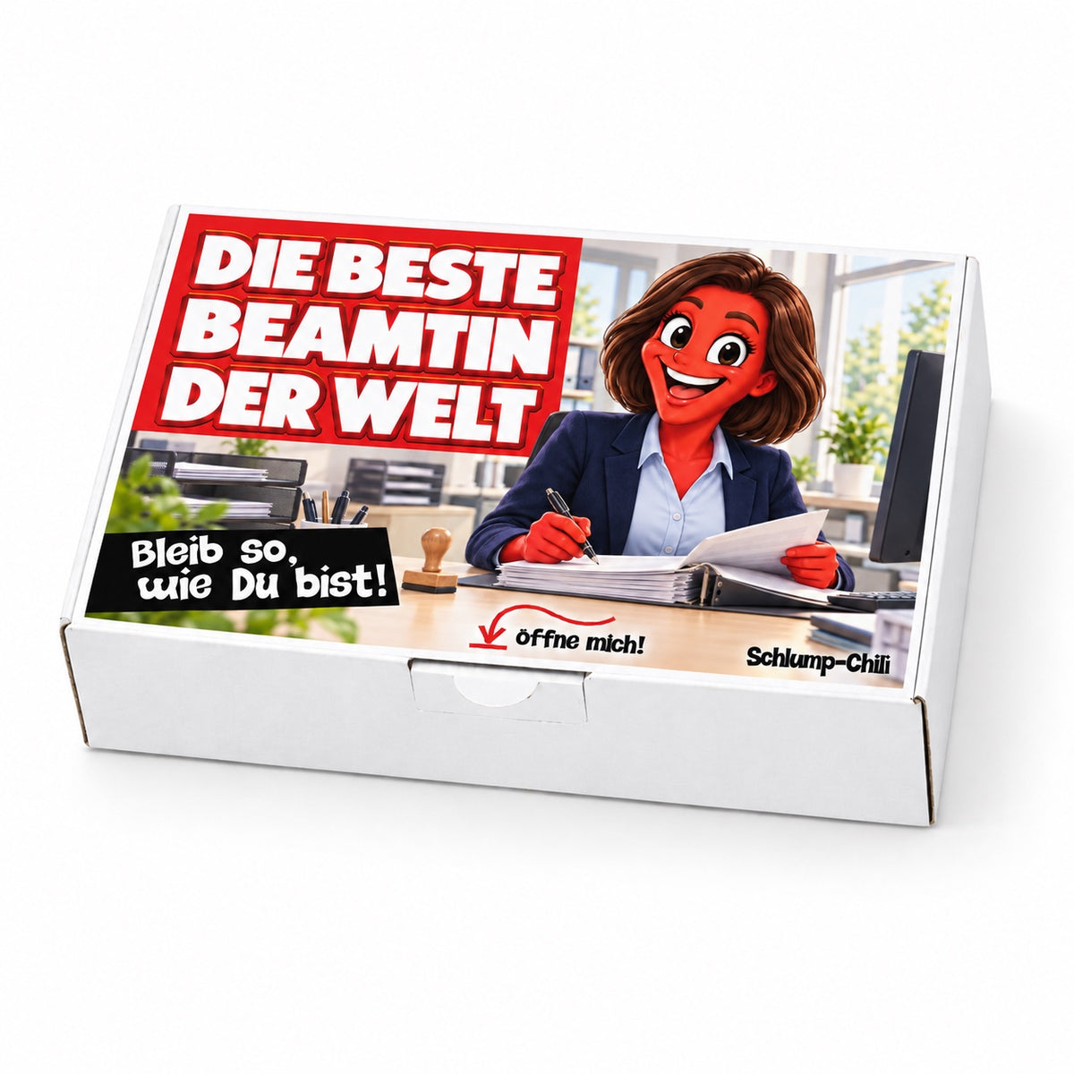 Die beste Beamtin der Welt – weiße Geschenkbox, Schrägansicht