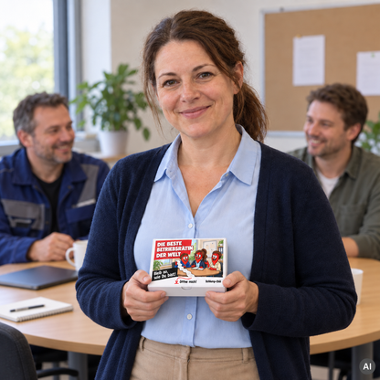 Die beste Betriebsrätin der Welt – kleine Geschenkbox in der Hand (AI)