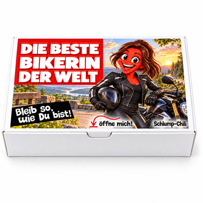 Die beste Bikerin der Welt – weiße Geschenkbox, Vorderansicht