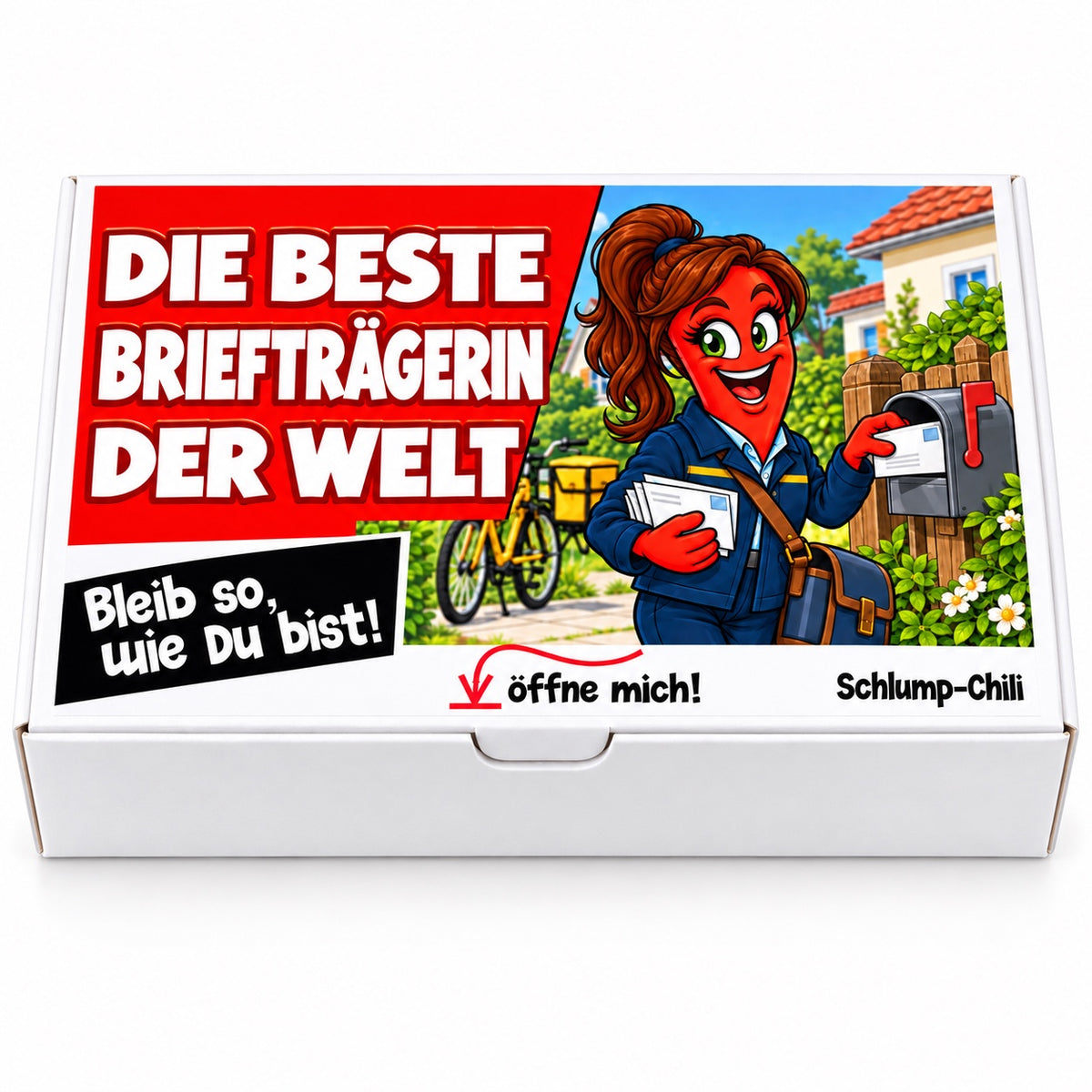 Die beste Briefträgerin der Welt – Geschenkbox Vorderansicht