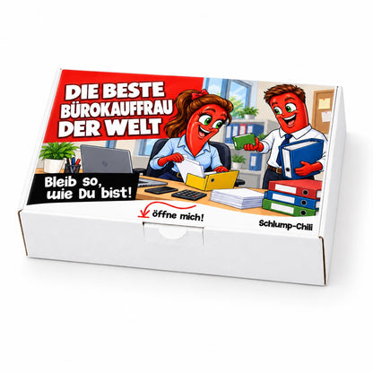 Die beste Bürokauffrau der Welt – weiße Geschenkbox, Schrägansicht