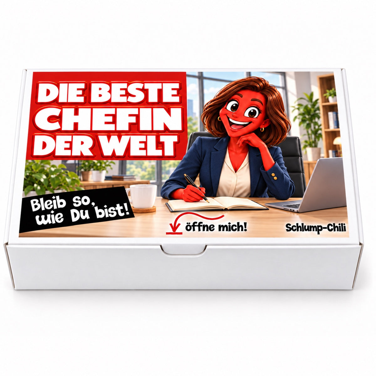 Die beste Chefin der Welt - Ein witziges Geschenk! – weiße Geschenkbox, Vorderansicht
