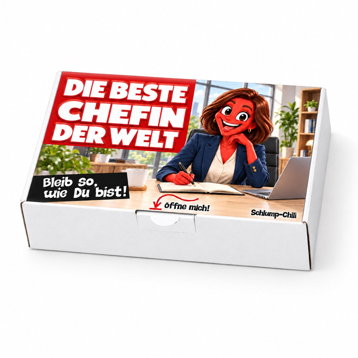Die beste Chefin der Welt - Ein witziges Geschenk! – weiße Geschenkbox, Schrägansicht