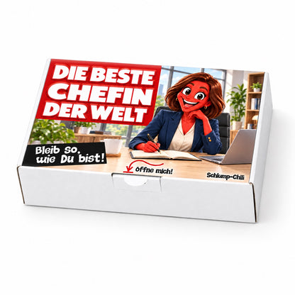 Die beste Chefin der Welt - Ein witziges Geschenk! – weiße Geschenkbox, Schrägansicht