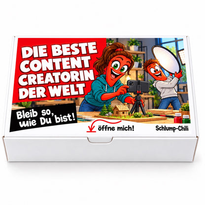 Die beste Content Creatorin der Welt – weiße Geschenkbox, Vorderansicht