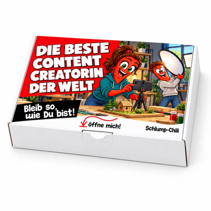 Die beste Content Creatorin der Welt – weiße Geschenkbox, Schrägansicht