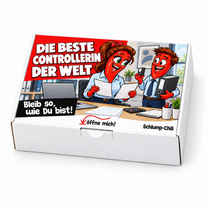 Die beste Controllerin der Welt – weiße Geschenkbox, Schrägansicht