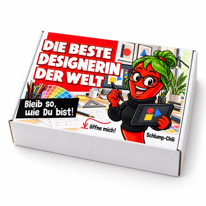 Die beste Designerin der Welt – weiße Geschenkbox, Schrägansicht